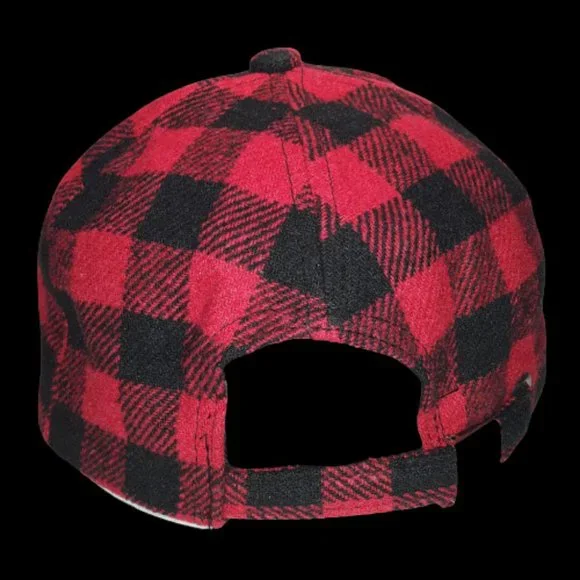 Coolwife Baseball Cap Hat Buffalo Check Plaid Black & Red 100% Cotton - Picture 2 of 5
